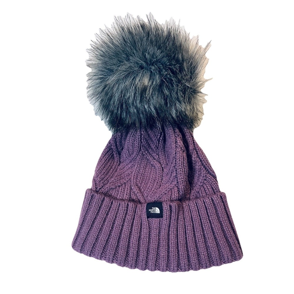 North Face Beanie Youth/Junior One Size Purple Chunky Knit Pom Pom‎ Ski Lodge